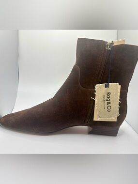 Rag & Co. Brown Suede Ankle Bootie with Side Zip